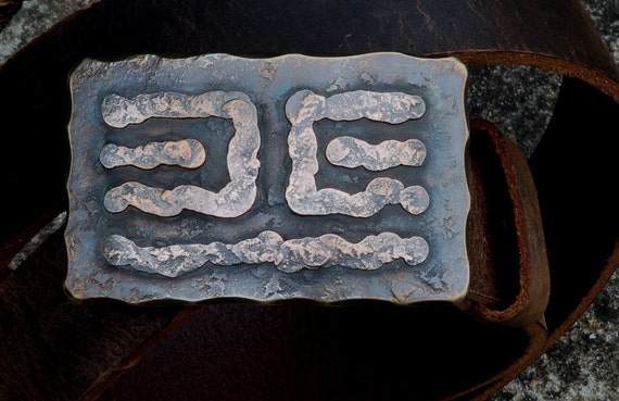 Belt & Buckle ~ Handcrafted ~ Bronze Overlay ~ Canadian Designed ~ Hand forged Unisex Belt Buckle with Leather Belt w/ Snaps for Blue Jeans