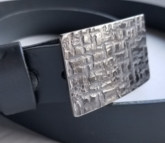 Suit Belt & Buckle, Architectural Anvil Series Buckle w/ Grey Leather Snap Belt, Signed Original Buckle, Gift for Guy or Gals, Canadian Made