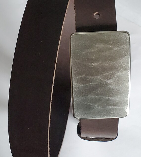 Dress Belt & Buckle SET, Canadian Wood Grain, Silver Suit Buckle and Belt, Hand Forged Stainless Steel 1.25" Belt For Suits, Gift Bag Incl.