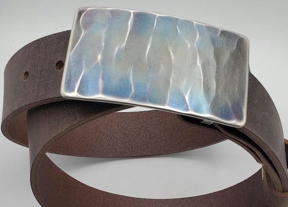 Organic Belt Buckle Blue Jean Buckle Hypoallergenic Handforged Texture Wood Grain Stainless Steel Belt Buckle fits 1-1/2" Belt for Blue Jean