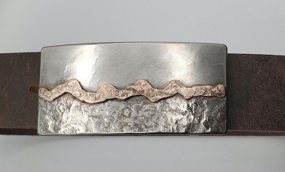 Belt & Buckle Hand Forged Artisan signed one of a kind stainless steel and bronze unisex belt and buckle