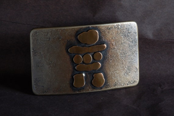 Inuit Inukshuk Belt Buckle Canadian Hand Forged Stainless Steel Signed Hypoallergenic Solid Stainless Steel fits 1.5" Leather Belt for Jeans