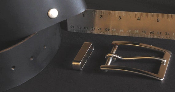 Santa Belt, Buckle & Keeper Set ~ Black 1.75" Oiled Buffalo Interchangeable Belt w/ Snaps ~ Hypoallergenic Stainless Steel Buckle w/ Keeper