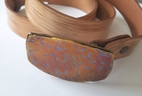 Handcrafted Orange Belt Buckle with Hand Dyed Belt, Hypoallergenic Accessory, Canadian Made Accessories For 1.5 Leather Belt, Gift Ideas
