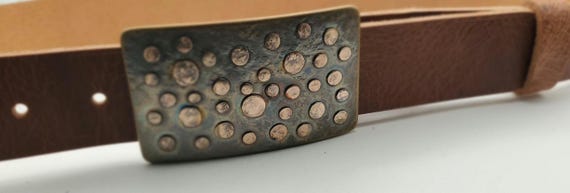 Bronze Belt & Buckle Bronze Anniversary Gift Belt Buckle Leather Snap Belt Unisex Jean Accessories Bronze Accessory Belt and Buckle