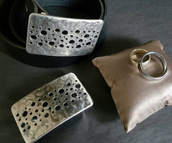 Belt Buckle, Handcrafted, Hypoallergenic, Original Blue Jean Belt Buckle, Unisex fits 1.5" Leather Belt, Hand Forged, Silver Stainless Steel