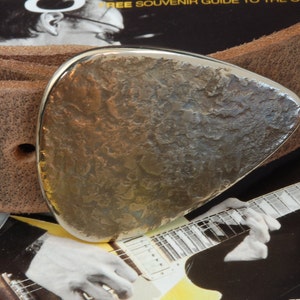 Guitar Pick Buckle Jean Belt Buckle and 1.5&quot; Wide Leather Snap Belt Canadian Made Guitar Lover Gift Guys & Gals Stocking Stuffer Ideas