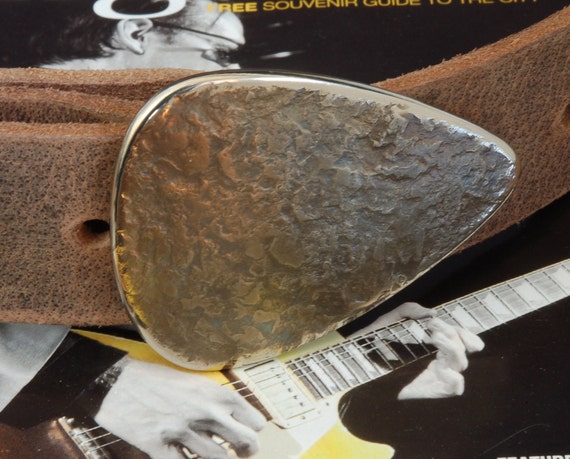 Buckle and Belt Guitar Pick Buckle and 1.5" Wide Leather Snap Belt Canadian Made Guitar Lover Gift Guys & Gals Stocking Stuffer Ideas