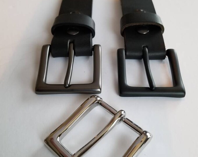 Black Leather Belt and Buckle Set - Shiny, Gunmetal or Black Buckle 1-1/2" Belt for Jean~ 1-1/4" Belt & Buckle for Suit~ Custom Cut Belt