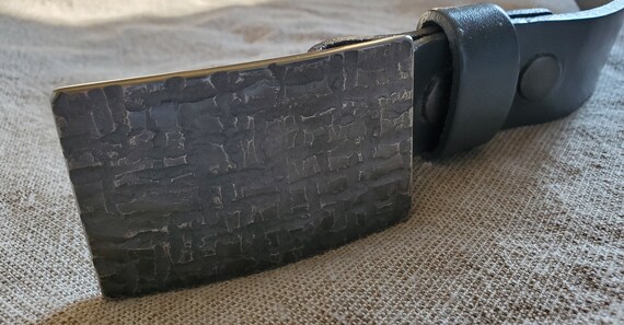 Suit Belt & Buckle, Architectural Anvil Series Buckle w/ Grey Leather Snap Belt, Signed Original Buckle, Gift for Guy or Gals, Canadian Made