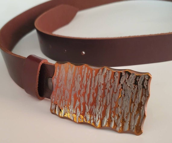 Belt and Buckle Hand Forged Canadian Glacier Anvil Texture Hypoallergenic Unisex Stainless Steel Signed Original Unisex Gift w/ Bag