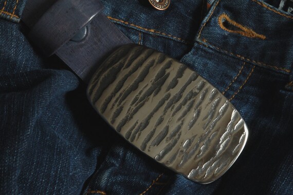 Blue Jean Belt Buckle ~ Silver & Denim ~ Unisex Accessories ~ Hand Forged Stainless Steel ~ Hypoallergenic Accessories ~ Fits 1-1/2" Belt