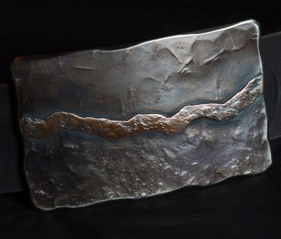 Artisan Hand Forged Belt Buckle Landscape Stainless Steel & Bronze Overlay Hypoallergenic Accessories Buckle fits 1.5" Belt for Blue Jeans