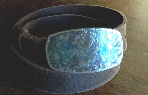 Blue Jean Buckle and Belt Belt & Buckle Hand Forged Anvil Textured, Hypoallergenic Accessories Stainless Steel Buckle and Leather Belt