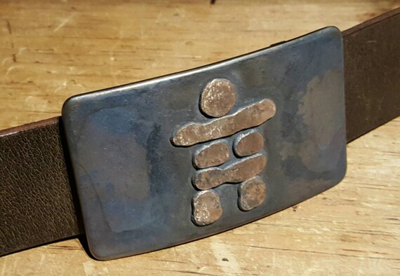 Inuit Art Inukshuk Belt Buckle Hand Forged Rustic Bronze Hypoallergenic Stainless Steel Signed Original Belt Buckle fits 1.5" Belt for Jeans