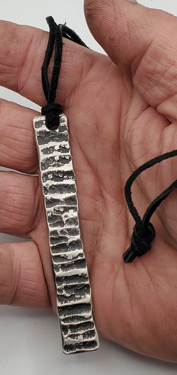 Pendant Raw Handforged Stainless Steel & Leather Cord Masculine or Feminine Jewelry Made in Canada