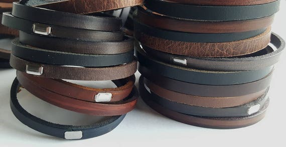Leather Bangle, Stackable Leather Bracelet, Stainless Clasp, Stocking Stuffer, Unisex Leather Cuffs, Hand Dyed Stackable Bracelet & Gift Bag