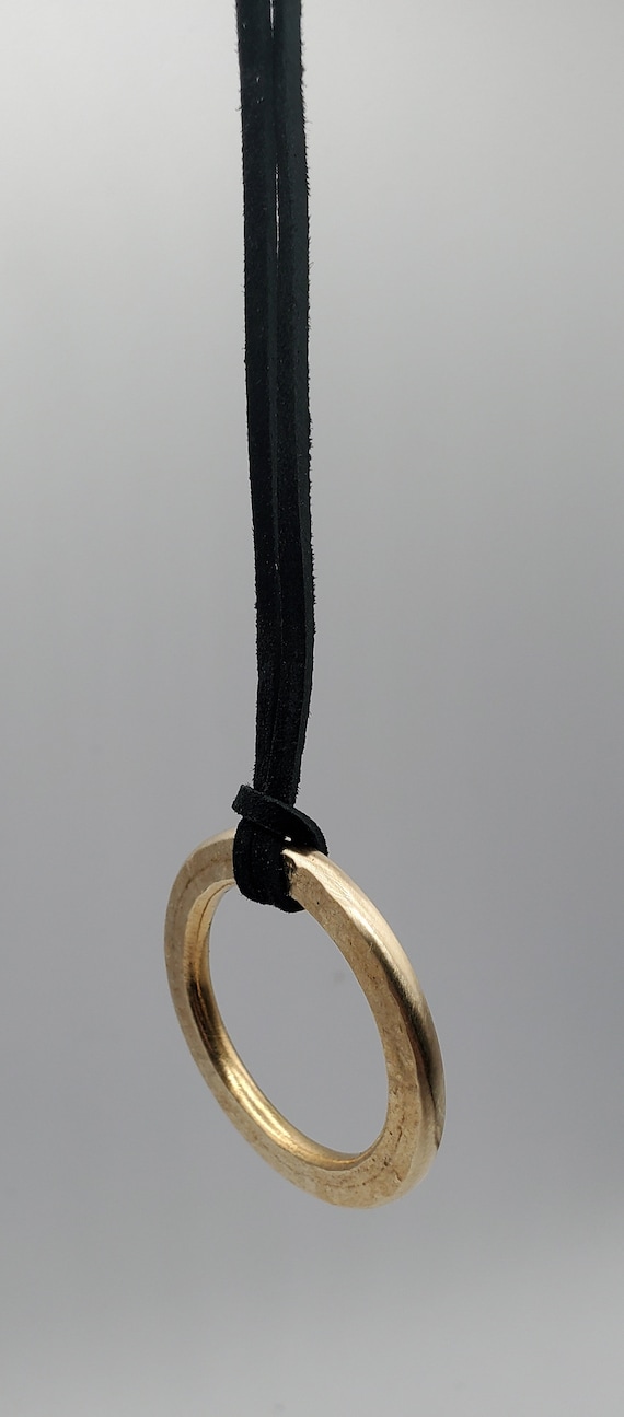 Pendant Gold Hand Forged Circle Pendant Stainless Steel Jewelry Necklace 2.5" diameter Stainless Steel Brass & Leather Strap Unisex Gifts