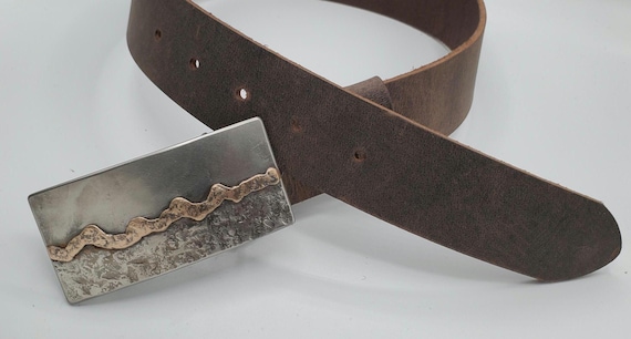 Belt and Buckle Set Landscape Buckle Handforged Seascape Canadian Metal Artist, Robert Aucoin With 1.5" Belt for Jeans
