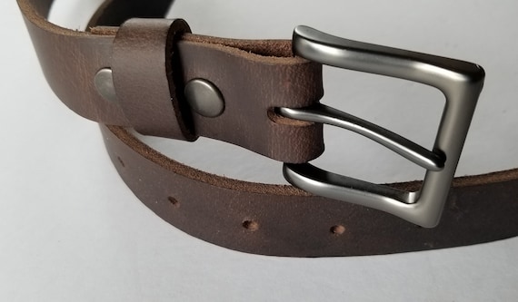 Dark Brown Belt & Simple Buckle, Unisex Gift, Distressed Belt, Copper Buckle, Black Belt and Buckle, Work Gear, Belt for Jeans or Suits