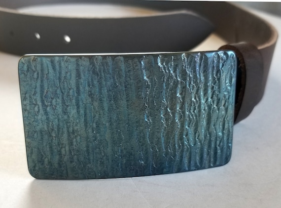 Belt Buckle Hand Forged Blue Buckle for Jeans Hypoallergenic Gifts for Guys Fathers Day Anvil Textured Unisex Gifts Buckle Fits 1.5" Belt