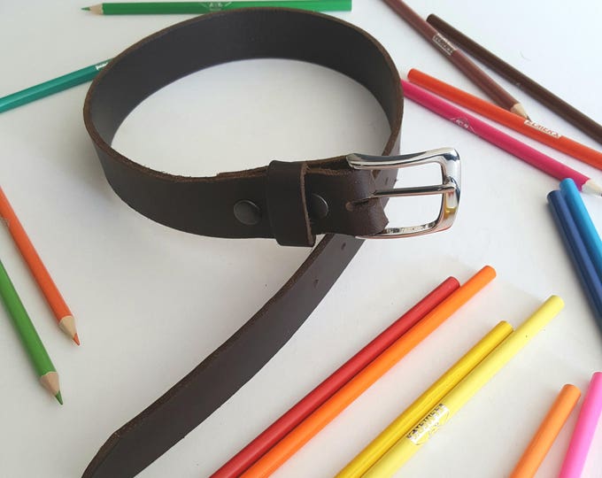 Leather Belt & Buckle, Back to School, Five Belt Colours, Belt with Snaps, Belt for Jeans or Suit, Dress Pant Belt, Custom Cut for Children