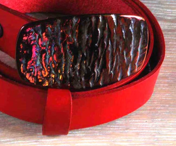 Multi Coloured Belt Buckle ~ Hypoallergenic ~ Stainless Steel Belt Buckle & Hand Dyed 1.5" Leather Interchangeable Belt ~ Canadian Made