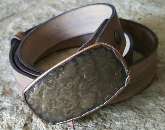 Belt & Buckle Set ~ Stainless / Bronze Buckle Hand Dyed Wood Grain Belt - Workwear - Boyfriend Gift - Blue Jean Accessory - Fits 1.5" Belt