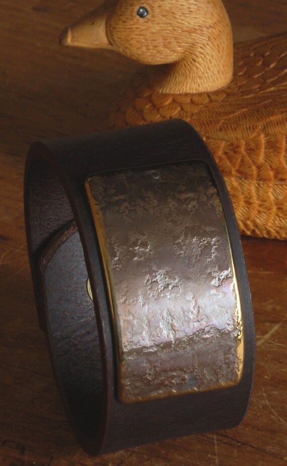 Leather & Metal Wrist Cuff ~ Choice of Leather Colour w snaps ~ Hand Forged Stainless Steel Gold or Silver Plate ~ Gift Bag Included ~