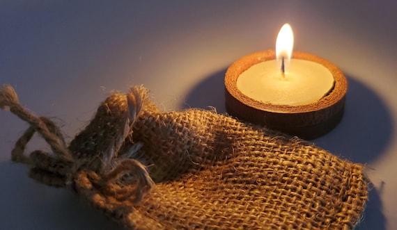 Recycled Leather Candle Holder Leather Tea Light Holder & Tea Light Love Gift Valentine's Day Gift Leather Anniversary Gift with Burlap Bag