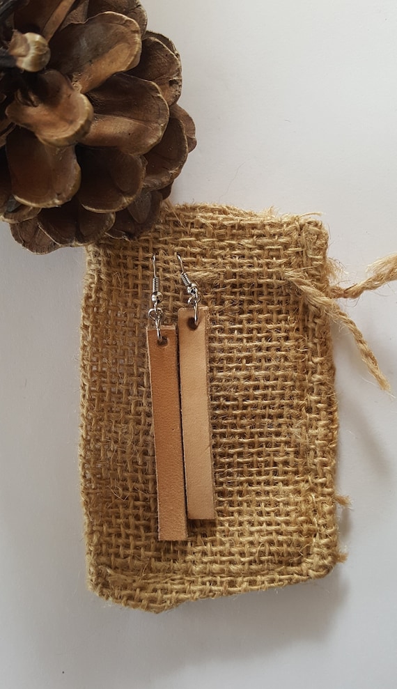 Lightweight Natural Leather Earring Set w Shepherd Hooks Variety of Colours Hand Made Canadian Jewelry & Storage Bag, Stocking Stuffer