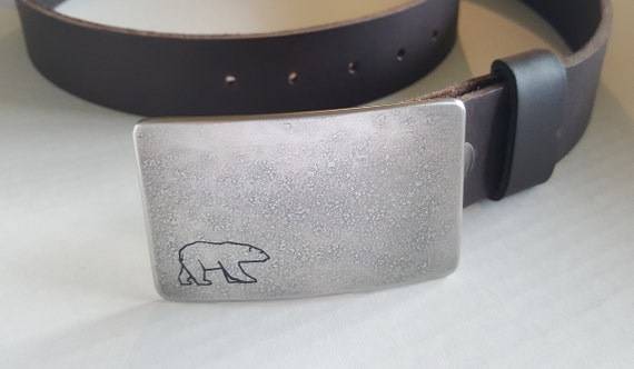 Personalized Belt & Buckle Set, Canadian Polar Bear, African Safari, Etched Customized Design, Buckle and 1.25" Wide Leather Belt w/ Snaps