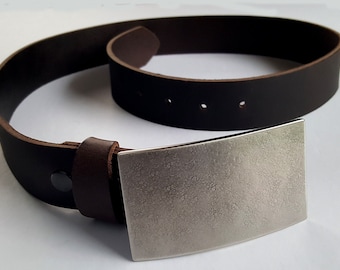 Belt & Buckle Handcrafted Stainless Steel and Leather Groomsmen's Accessories Gifts for Dad or Mom Belt Buckle and Leather 1-1/2" Belt