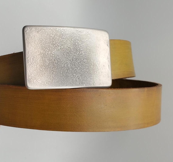 Hand Forged Buckle and Chartreuse Belt For Suit or Casual Office Wear Hypoallergenic Stainless Steel Buckle and Hand Dyed 1-1/4" Belt