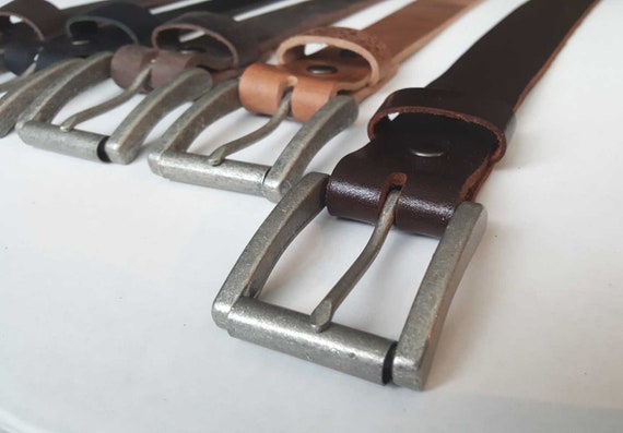 Leather Snap Belt & Antique Silver Buckle Gift Bag Custom Cut Belt Choose from Five Belt Colours ~ 1-1/2" Belt for Jeans, Chinos, Workwear