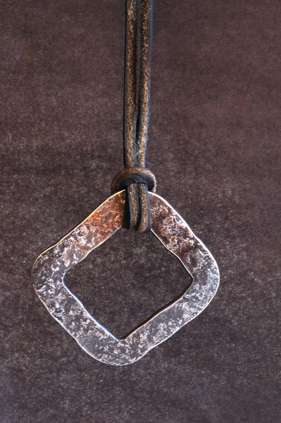 Diamond in the Raw Pendant ~ Metal Hand Forged Necklace ~ Silver Stainless Steel ~ Hypoallergenic ~ Raw Hammered Pendant with Leather Strap