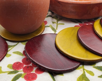 Hand-Dyed Leather Coaster Set (4) - Barware, Housewarming Gift