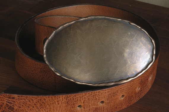 HUGE Belt Buckle Bronze Texas Rodeo Oval Made in Canada Calgary Stampede Hand Forged-Signed Stainless Steel Buckle For 1-1/2" Blue Jean Belt