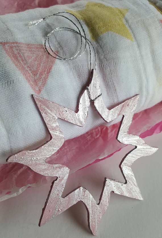 Ornament, Baby's First Christmas Ornament, Hand Painted Metal Star, Tree Ornament, Baby Shower Décor, Stocking Stuffer, Star Mantle Décor
