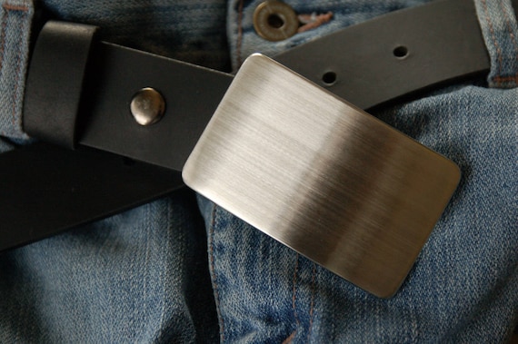 Belt Buckle ~Brushed Stainless Steel ~ Boyfriend Gift ~ Hypoallergenic Buckle for 1-1/2" Leather Belt ~ Blue Jean Belt Buckle ~Gift for Guy