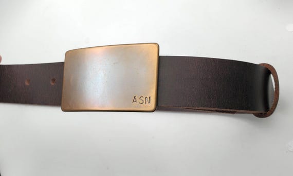 Simple Personalized Bronze or Silver Belt Buckle Set, Hand Forged Stainless Steel & Leather Belt, Your choice of colour
