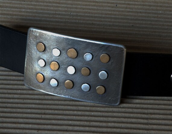 Belt Buckle Unisex Bronze & Stainless Steel Accessories Polka Dot Buckle Signed Original Canadian Made Buckle Fits 1.5" Belt for Blue Jeans