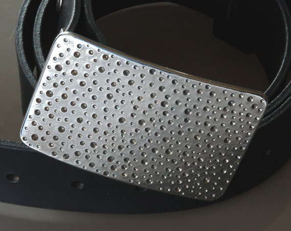 Confetti Buckle Silver Rain Belt Buckle Polka Dotted Buckle for 1.5" Wide Belt for Blue Jean Designed by Robert Aucoin Unisex Jean Buckle