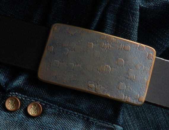 Fisherman's Gift Bronze & Blue Belt Buckle Hand Forged Stainless Steel ~ Hypoallergenic ~Anvil Textured Boyfriend Gift ~ Fits 1.25" Belt