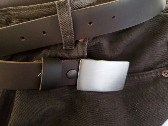 Silver Brushed Stainless Buckle & Brown Leather Belt Set, Choose from Five Belt Colours, Great Wedding Accessories, Unisex Jean Belt Buckle