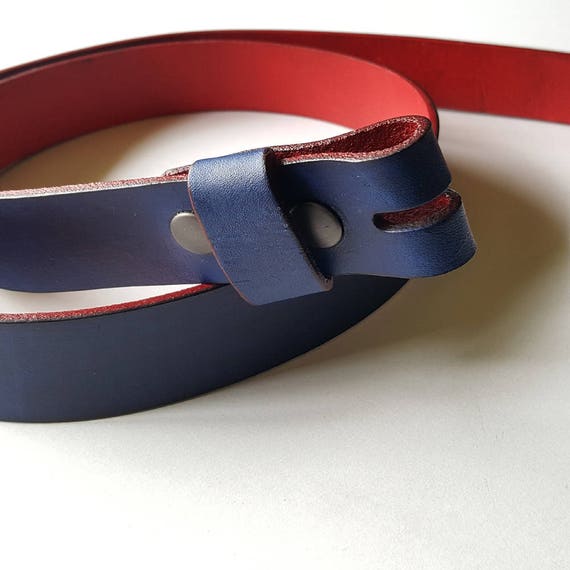 Blue and Red Leather Snap Belt 1-1/4" or 1-1/2" Hand Dyed Interchangeable Leather Belt Custom Cut Belt for Suit, Jean, Chinos Belt w/snaps