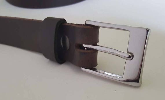 Dark Brown Oiled Buffalo Leather Belt with Snaps and Belt Keeper 1-1/4" wide for Suit Custom Cut for You Gift for Everyday Gift for Guys