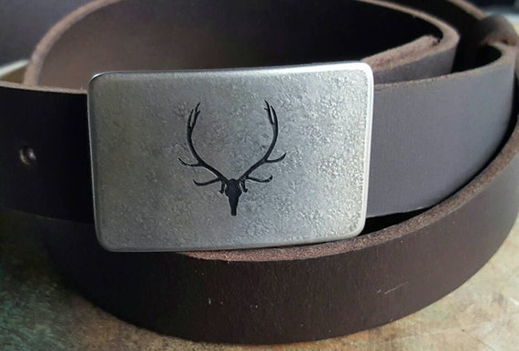 Belt & Buckle, Elk for Jeans, Outdoor Gear, Stainless Steel Buckle, Buckle Design, Custom Designed Buckle, Canadian, Fits 1.5" Leather Belt