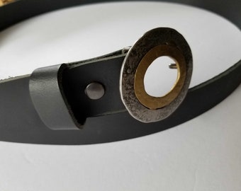 Fibbia Cintura In Metallo Placcato Bronzo Con Inserto Bianco, Rotonda, Per Uomo, Stile Novelty
