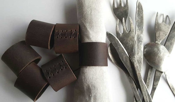 Leather Napkin Rings Dark Brown Rustic Home Decor Wedding Accessories Casual Dining Alfresco Hostess Gift Housewarming Gift Leather Wedding